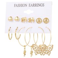 Creative Combination Simple Jewelry Elephant Heart Snake Butterfly Earring Set main image 6