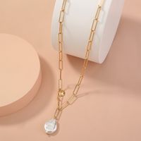Fashion Clavicle Chain Simple Pecial-shaped Flat Pearl Pendant Lattice Chain Single-layer Necklace main image 4