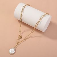 Fashion Clavicle Chain Simple Pecial-shaped Flat Pearl Pendant Lattice Chain Single-layer Necklace main image 5