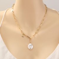 Fashion Clavicle Chain Simple Pecial-shaped Flat Pearl Pendant Lattice Chain Single-layer Necklace main image 6