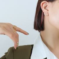 Korean Adjust Zircon Inlaid Earrings Elegant Copper Gold Earrings main image 4