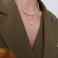 French Freshwater Pearl Natural Growth Stacking Necklace Titanium Steel Clavicle Chain Jewelry main image 3