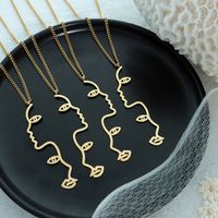 Exaggerated Personality Outline Face Pendant Necklace Stainless Steel 18k Real Gold Plated Jewelry main image 1