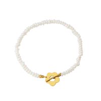 Fashion Light Luxury Freshwater Pearl Flower Ot Buckle Titanium Steel Plated 18k Gold Bracelet main image 6