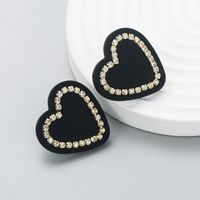 Fashion Contrast Color Inlaid Rhinestone Heart-shaped Earrings main image 3