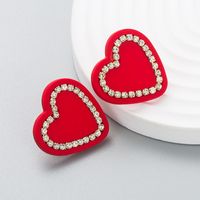 Fashion Contrast Color Inlaid Rhinestone Heart-shaped Earrings main image 5