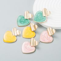 Fashion Contrast Color Alloy Heart-shaped Enamel Earrings main image 2