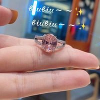 Fashionable Geometric Light Inlaid Zircon Natural Pink Crystal Ring sku image 1