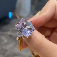 Fashionable Geometric Blue Diamond Triangle Inlaid Zircon Ring sku image 1
