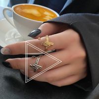 Hip Hop Kreativer Unregelmäßiger Konkav-konvexer Gold-design-geometrischer Offener Ring sku image 1