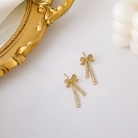 Trendy Fashion Wild Bow Earrings Tassel Design Copper Earrings sku image 1