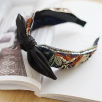 Retro Ethnic Embroidery Fabric Bow Wide Side Headband sku image 1
