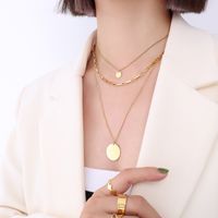 Fashion Three-layered Clavicle Chain Titanium Steel Plated 18k Real Gold Necklace Wholesale sku image 2