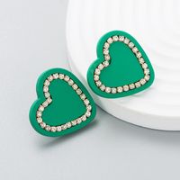 Fashion Contrast Color Inlaid Rhinestone Heart-shaped Earrings sku image 2