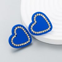 Fashion Contrast Color Inlaid Rhinestone Heart-shaped Earrings sku image 3