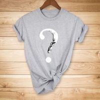 Camiseta De Manga Corta Informal Con Estampado De Signo De Interrogación Y Calavera Para Mujer sku image 5