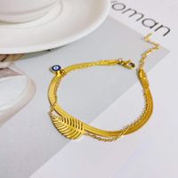 New Leaf Pendant Titanium Steel Snake Bone Bracelet Fashion Trend 18k Gold Plated Leaf Bracelet main image 2
