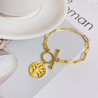 Fashion Tree Of Life Pendant Titanium Steel 18k Gold Plated Niche Bracelet New Jewelry main image 2