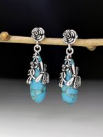 European And American Creative Flower Dragonfly And Turquoise Earrings Female Wholesale main image 1