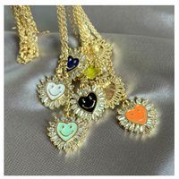 Copper Zircon Colorful Dripping Oil Heart-shaped Smiley Copper Necklace main image 5