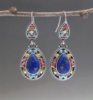 European And American Retro Color Separation Blue Gold Natural Stone Earrings Wholesale main image 1