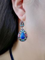 European And American Retro Color Separation Blue Gold Natural Stone Earrings Wholesale main image 3