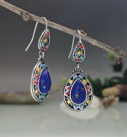 European And American Retro Color Separation Blue Gold Natural Stone Earrings Wholesale main image 5