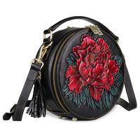 Genuine Leather Embossed Ladies Handbag Round Bucket Bag Tassel Small Round Bag main image 4