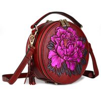 Genuine Leather Embossed Ladies Handbag Round Bucket Bag Tassel Small Round Bag main image 5