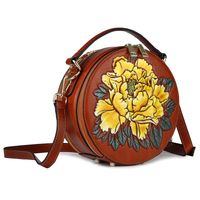 Genuine Leather Embossed Ladies Handbag Round Bucket Bag Tassel Small Round Bag main image 6