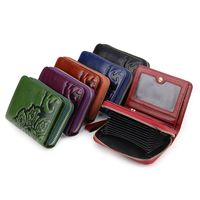 Multifunctional Embossed Wallet New First Layer Oil Wax Leather Ladies Short Wallet main image 1