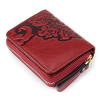Multifunctional Embossed Wallet New First Layer Oil Wax Leather Ladies Short Wallet main image 6