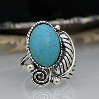 European And American Creative Embossed Tree Leaves Turquoise Retro Ring main image 1