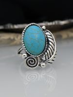 European And American Creative Embossed Tree Leaves Turquoise Retro Ring main image 4