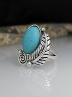 European And American Creative Embossed Tree Leaves Turquoise Retro Ring main image 5