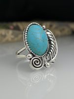 European And American Creative Embossed Tree Leaves Turquoise Retro Ring main image 6
