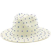 Fashion Rhinestone Simple Outdoor Travel Seaside Sunscreen Big Eaves Straw Hat main image 3