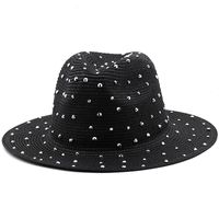 Fashion Rhinestone Simple Outdoor Travel Seaside Sunscreen Big Eaves Straw Hat main image 1