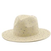 Fashion Rhinestone Simple Outdoor Travel Seaside Sunscreen Big Eaves Straw Hat main image 4