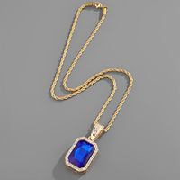 Red Sapphire Pendant Alloy Rhinestone Pendant Cuban Chain Necklace Jewelry main image 3