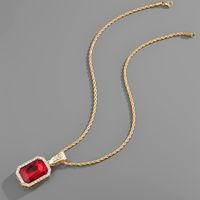 Red Sapphire Pendant Alloy Rhinestone Pendant Cuban Chain Necklace Jewelry main image 4