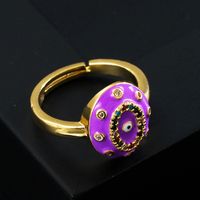 Fashion Copper Micro-inlaid Zircon Color Oil Dripping Devil's Eye Open Ring main image 5