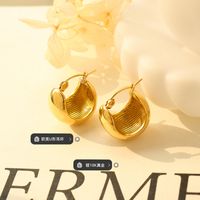 Nouvelles Boucles D&#39;oreilles En Forme De C À Perles Rondes En Acier Titane Géométriques Simples main image 3