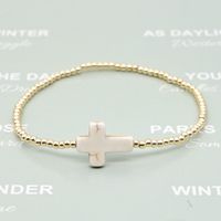 New Simple Acrylic Gold-plated Non-fading Beaded White Turquoise Cross Bracelet main image 1