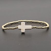 New Simple Acrylic Gold-plated Non-fading Beaded White Turquoise Cross Bracelet main image 5