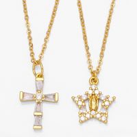 Retro Personality Diamond Zircon Pendant Clavicle Chain Copper Cross Necklace main image 1