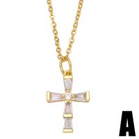 Retro Personality Diamond Zircon Pendant Clavicle Chain Copper Cross Necklace main image 3