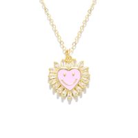 Copper Zircon Colorful Dripping Oil Heart-shaped Smiley Copper Necklace sku image 5