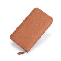 New Long Female Wallet First Layer Cowhide Fashion Hollow Multi-card Pocket Wallet sku image 6