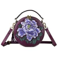 Genuine Leather Embossed Ladies Handbag Round Bucket Bag Tassel Small Round Bag sku image 2